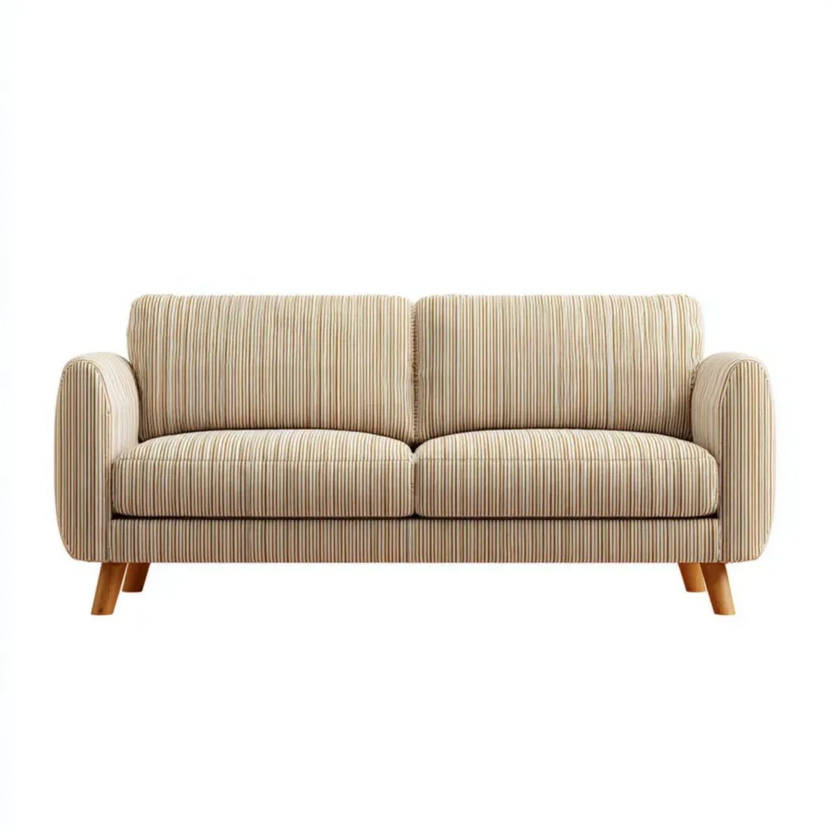 Dwuosobowa sofa tekstylna kremowo-beżowo-brązowa w paski 160 x 85 x 85 cm