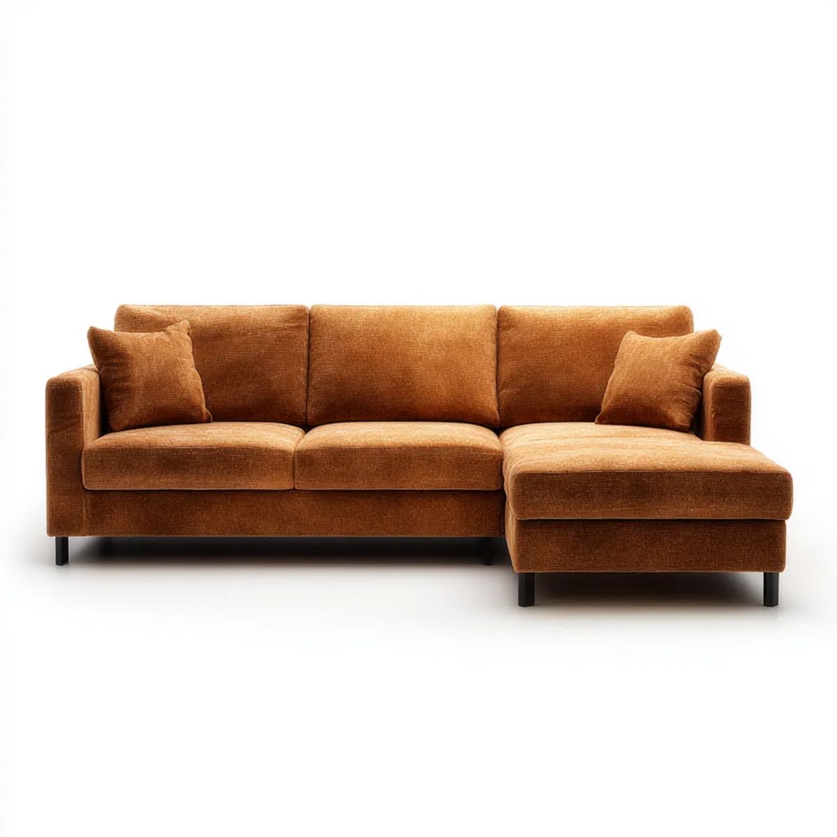 Brązowa sofa narożna z prawym szezlongiem, tapicerka poliestrowa, 250 x 160 x 85 cm
