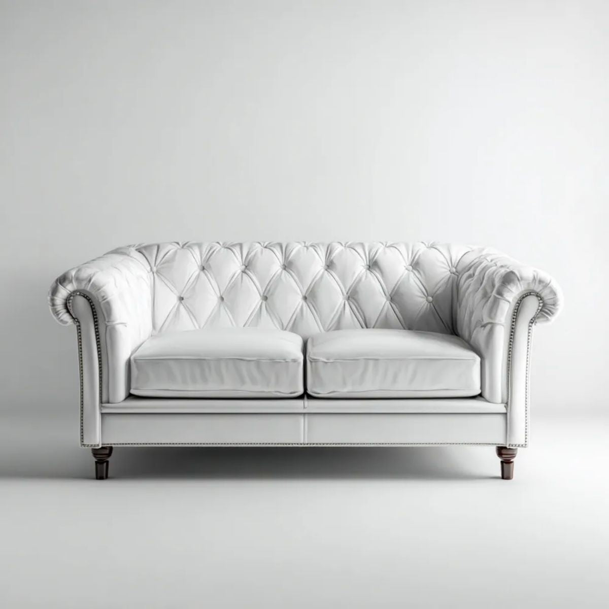 Biała dwuosobowa sofa Chesterfield ze skóry syntetycznej, 180 × 85 × 75 cm