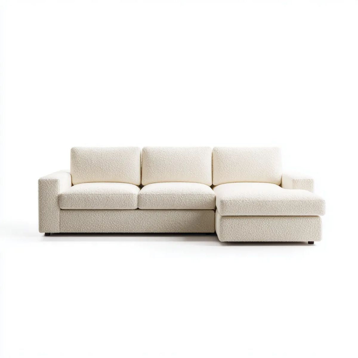 Sofa narożna w kształcie L z prawostronnym szezlongiem, ecru, z tkaniny bouclé, 260 × 160 × 85 cm
