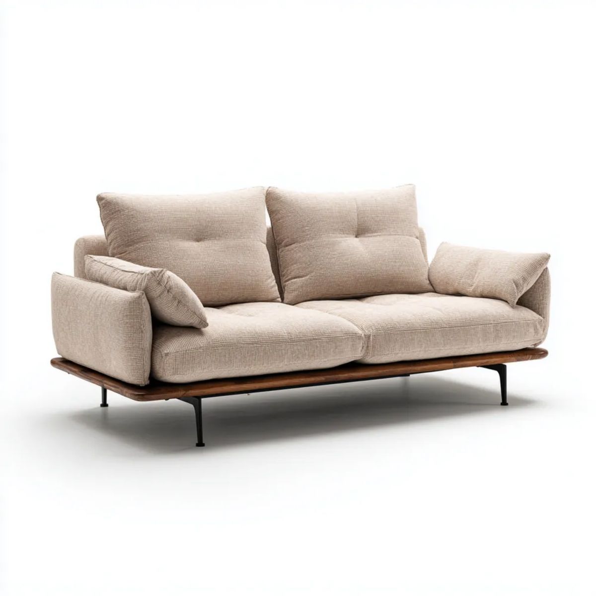 Trzyosobowa sofa beżowa z tapicerką poliestrową 220 × 95 × 85 cm