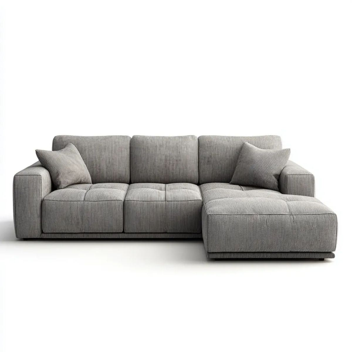 Szara sofa narożna z prawostronnym szezlongiem, tapicerka sztruksowa z poliestru, 280 × 160 × 85 cm