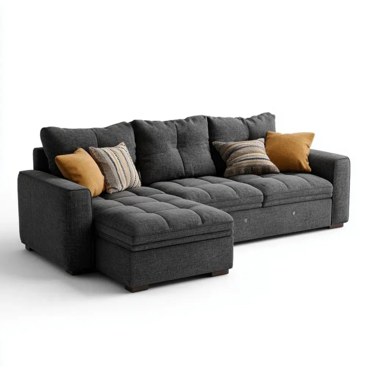 Sofa narożna z lewostronnym szezlongiem, tapicerka poliestrowa, ciemnoszara, 260 x 160 x 85 cm