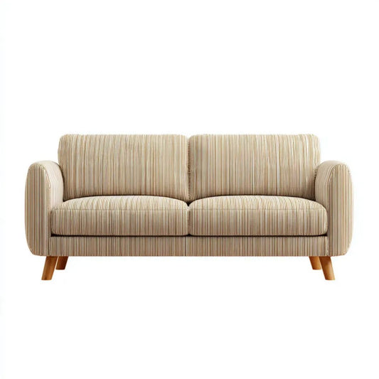 Dwuosobowa sofa tekstylna kremowo-beżowo-brązowa w paski 160 x 85 x 85 cm