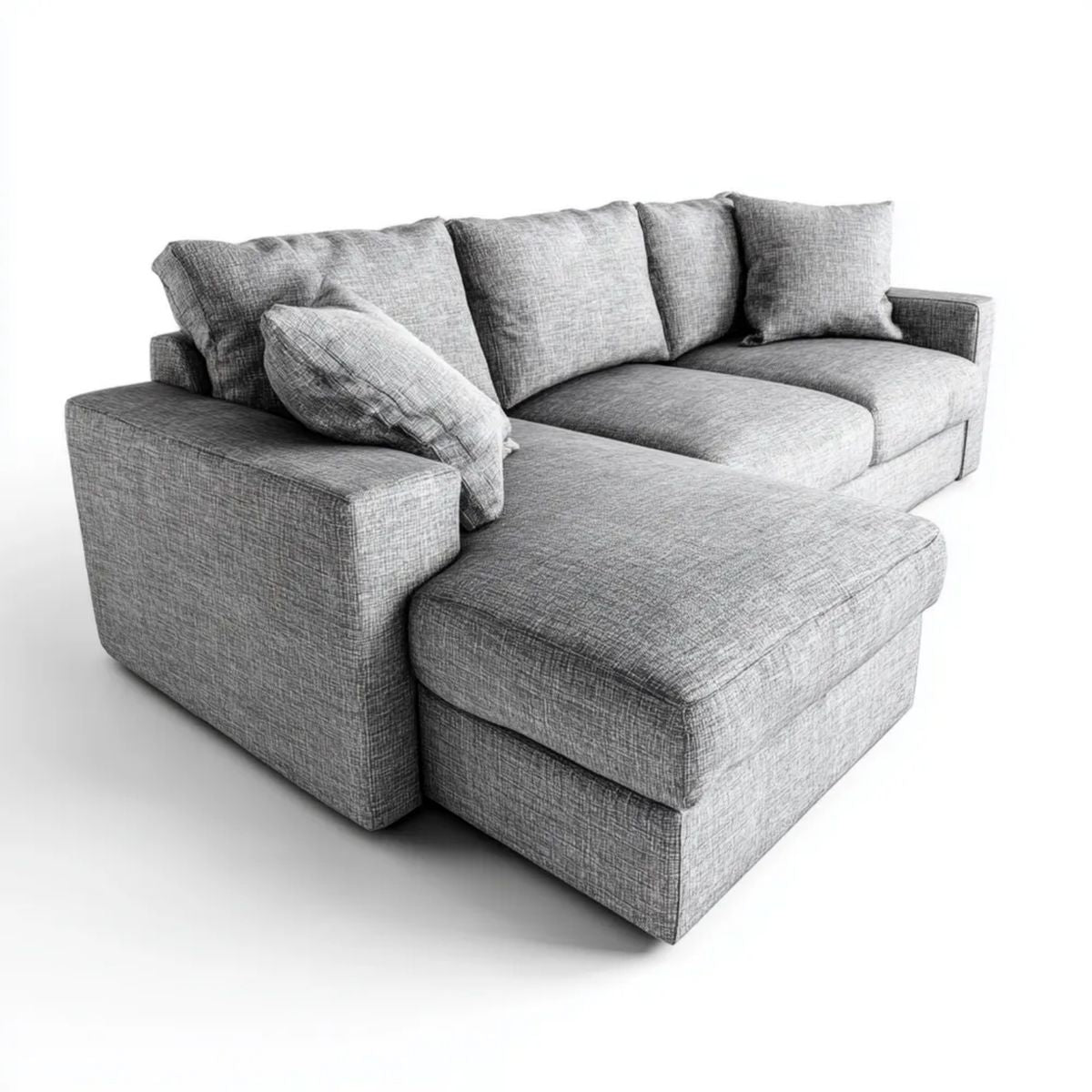 Szara sofa narożna z szezlongiem z poliestru, w kształcie L, 230 x 160 x 85 cm