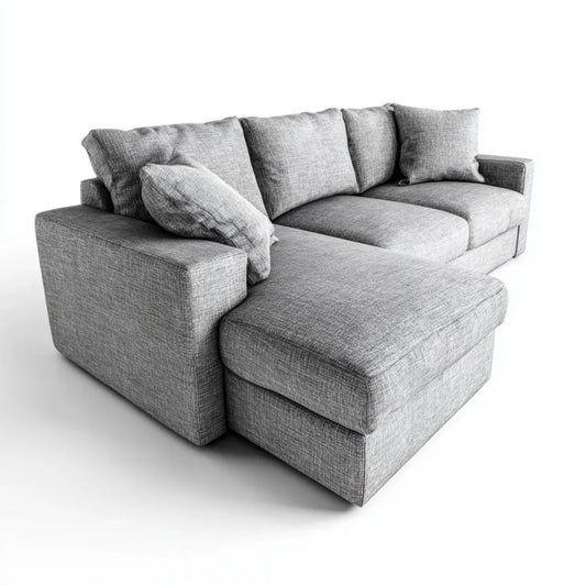 Szara sofa narożna z szezlongiem z poliestru, w kształcie L, 230 x 160 x 85 cm