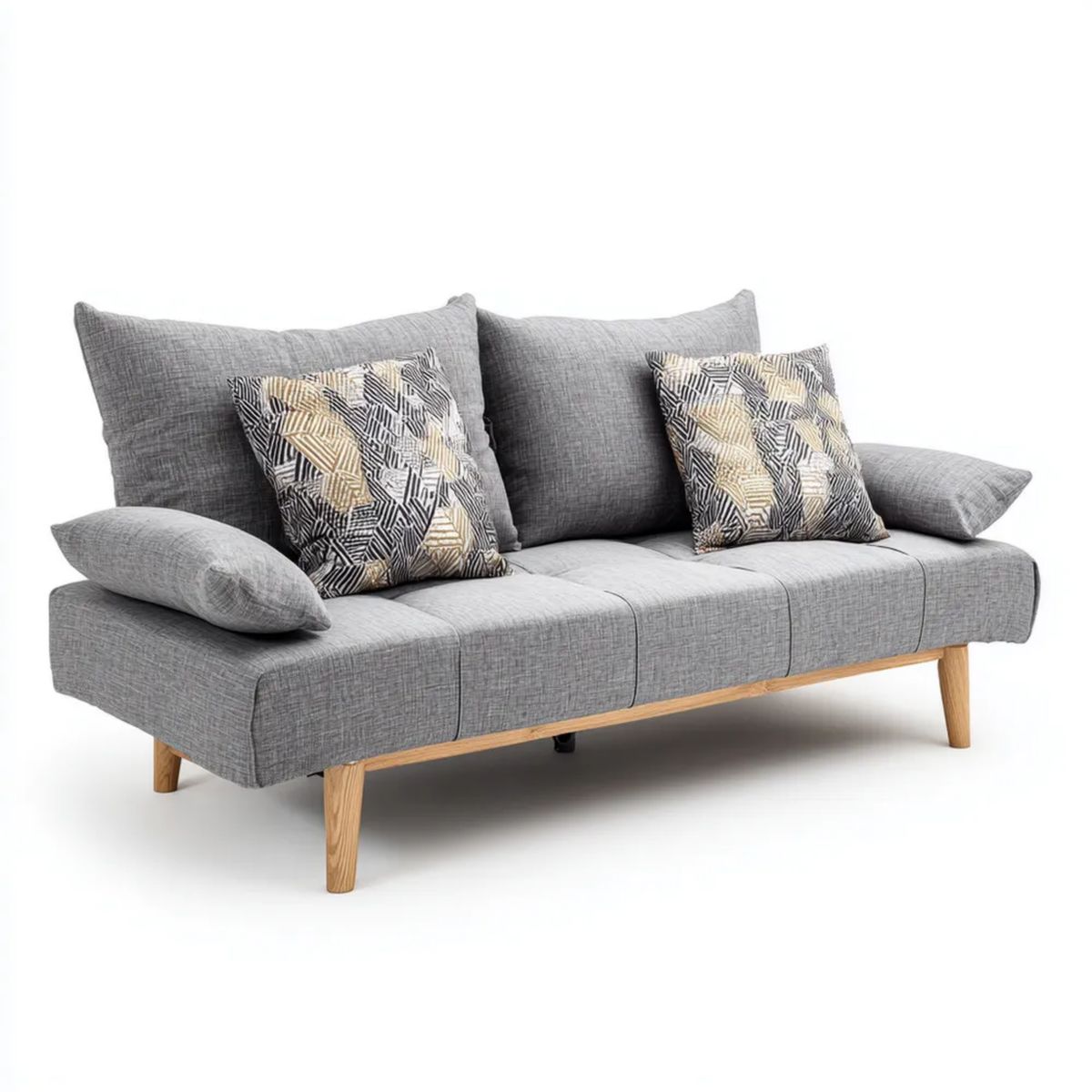 Rozkładana sofa 3-osobowa szara z tapicerką poliestrową 220 x 90 x 86 cm