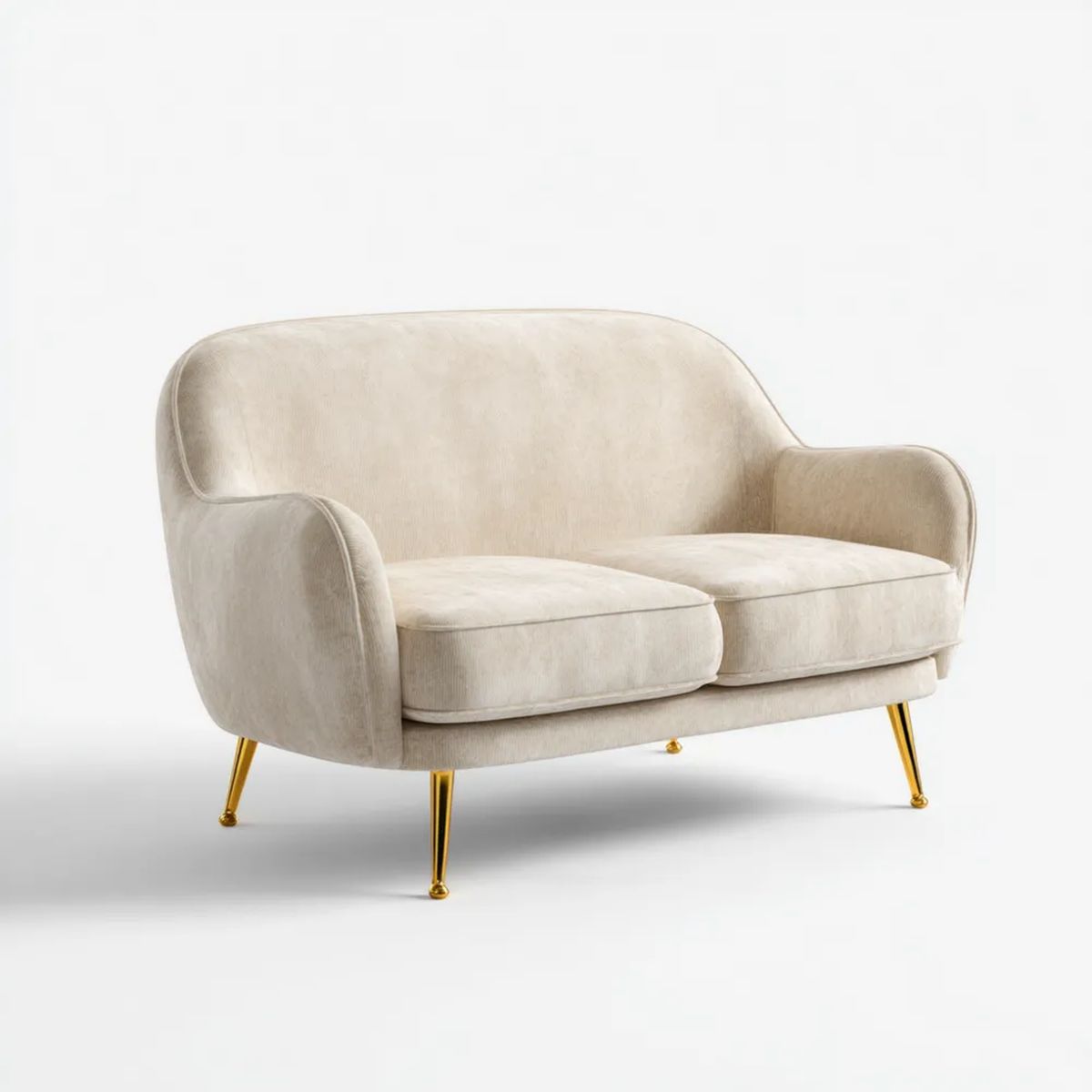 Dwuosobowa sofa z aksamitu beżowa ze złotymi nogami, 150 x 82 x 78 cm