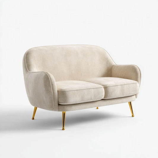 Dwuosobowa sofa z aksamitu beżowa ze złotymi nogami, 150 x 82 x 78 cm