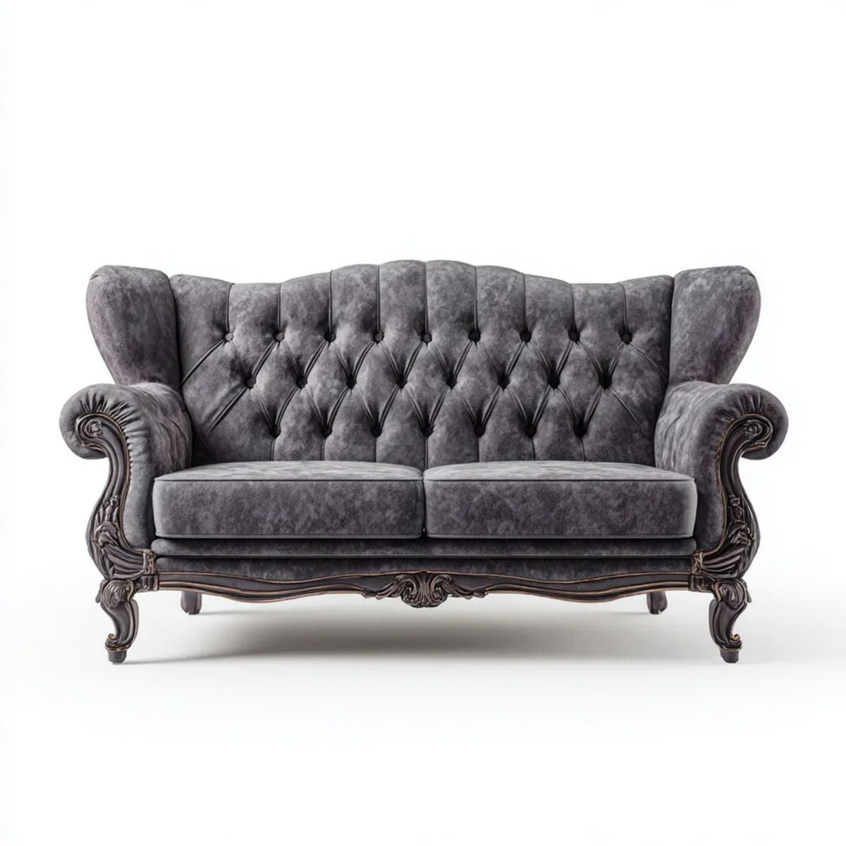 Sofa 2-osobowa Chesterfield z weluru, szaro-ciemnobrązowa, 180 x 90 x 110 cm