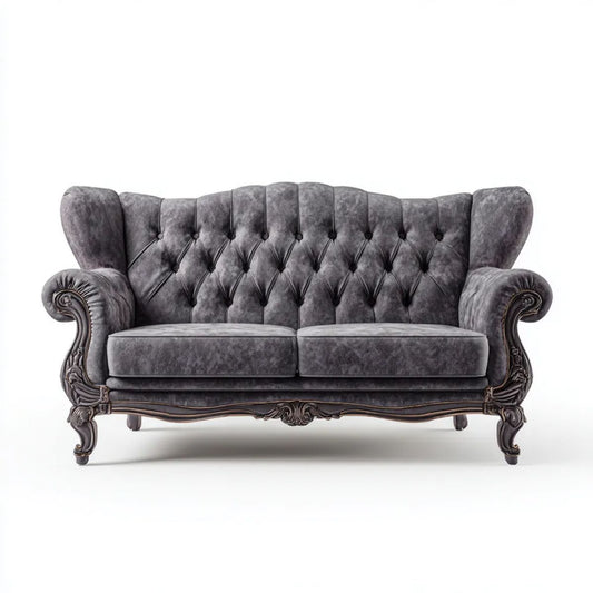 Sofa 2-osobowa Chesterfield z weluru, szaro-ciemnobrązowa, 180 x 90 x 110 cm