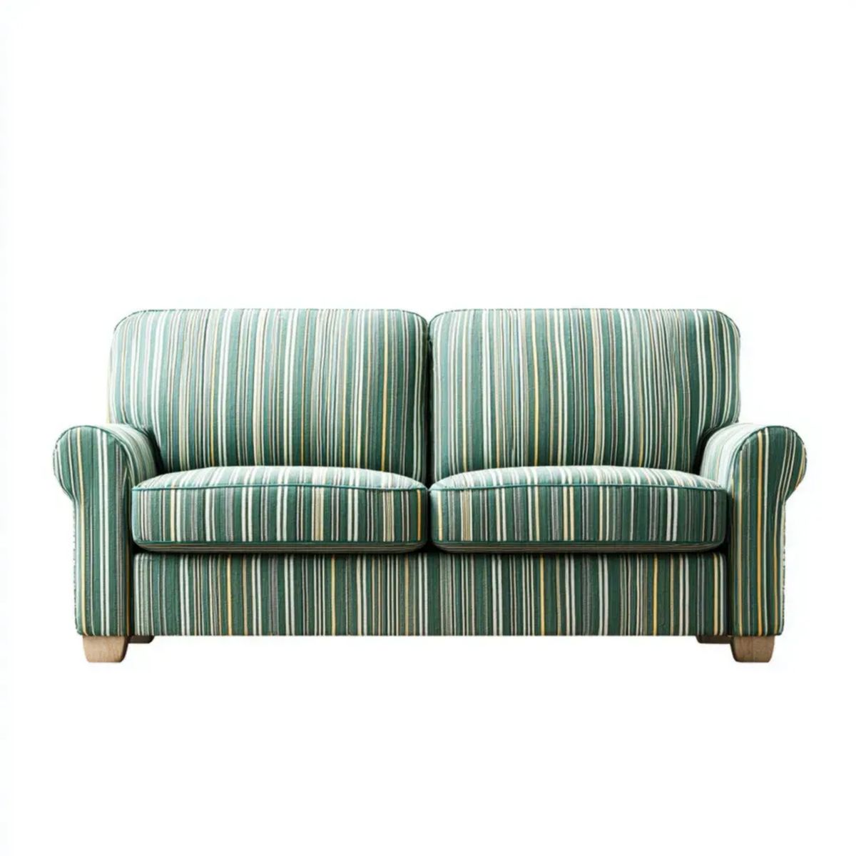 Dwuosobowa sofa zielona w paski z tapicerką poliestrową, 160 × 90 × 88 cm