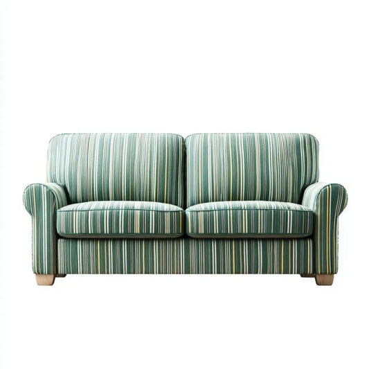 Dwuosobowa sofa zielona w paski z tapicerką poliestrową, 160 × 90 × 88 cm
