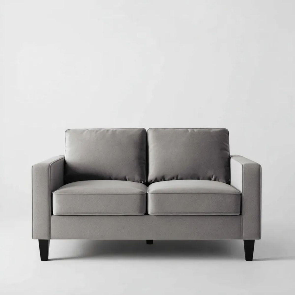 Sofa dwuosobowa szara z aksamitu poliestrowego, czarne nogi, 150 x 85 x 82 cm