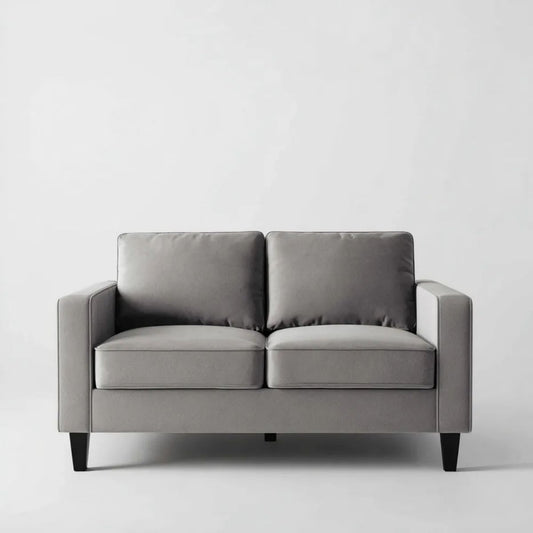 Sofa dwuosobowa szara z aksamitu poliestrowego, czarne nogi, 150 x 85 x 82 cm