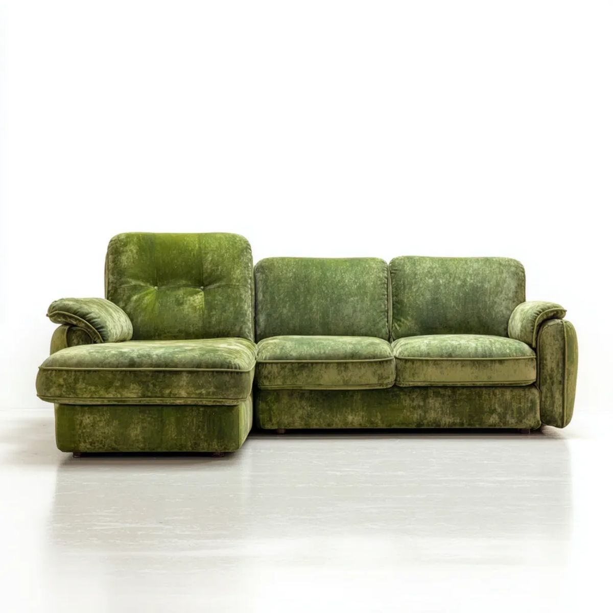 Zielona oliwkowa sofa narożna w kształcie L z lewym szezlongiem, aksamitowa, 250 x 160 x 85 cm
