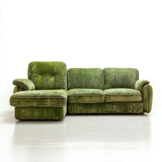 Zielona oliwkowa sofa narożna w kształcie L z lewym szezlongiem, aksamitowa, 250 x 160 x 85 cm