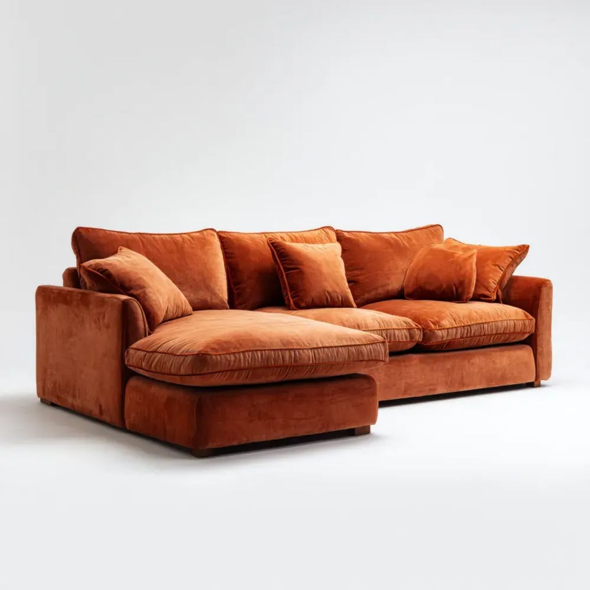 3-osobowa sofa narożna z lewostronnym szezlongiem, terakota, aksamit poliestrowy, 260 × 165 × 85 cm