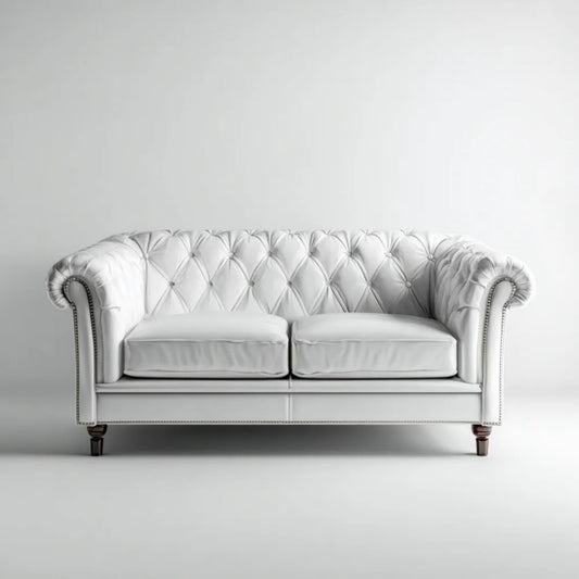 Biała dwuosobowa sofa Chesterfield ze skóry syntetycznej, 180 × 85 × 75 cm
