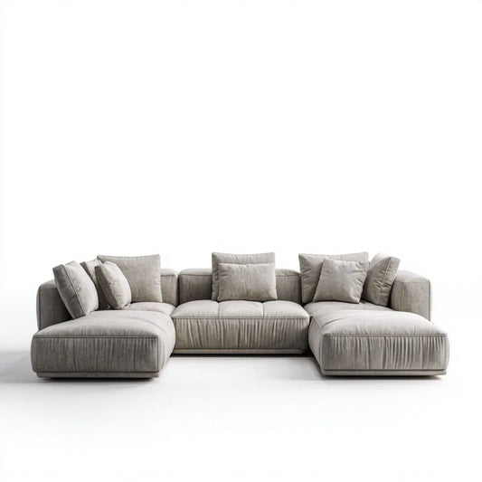 Modułowa sofa w kształcie litery U z aksamitu poliestrowego, szara, 330 x 170 x 85 cm