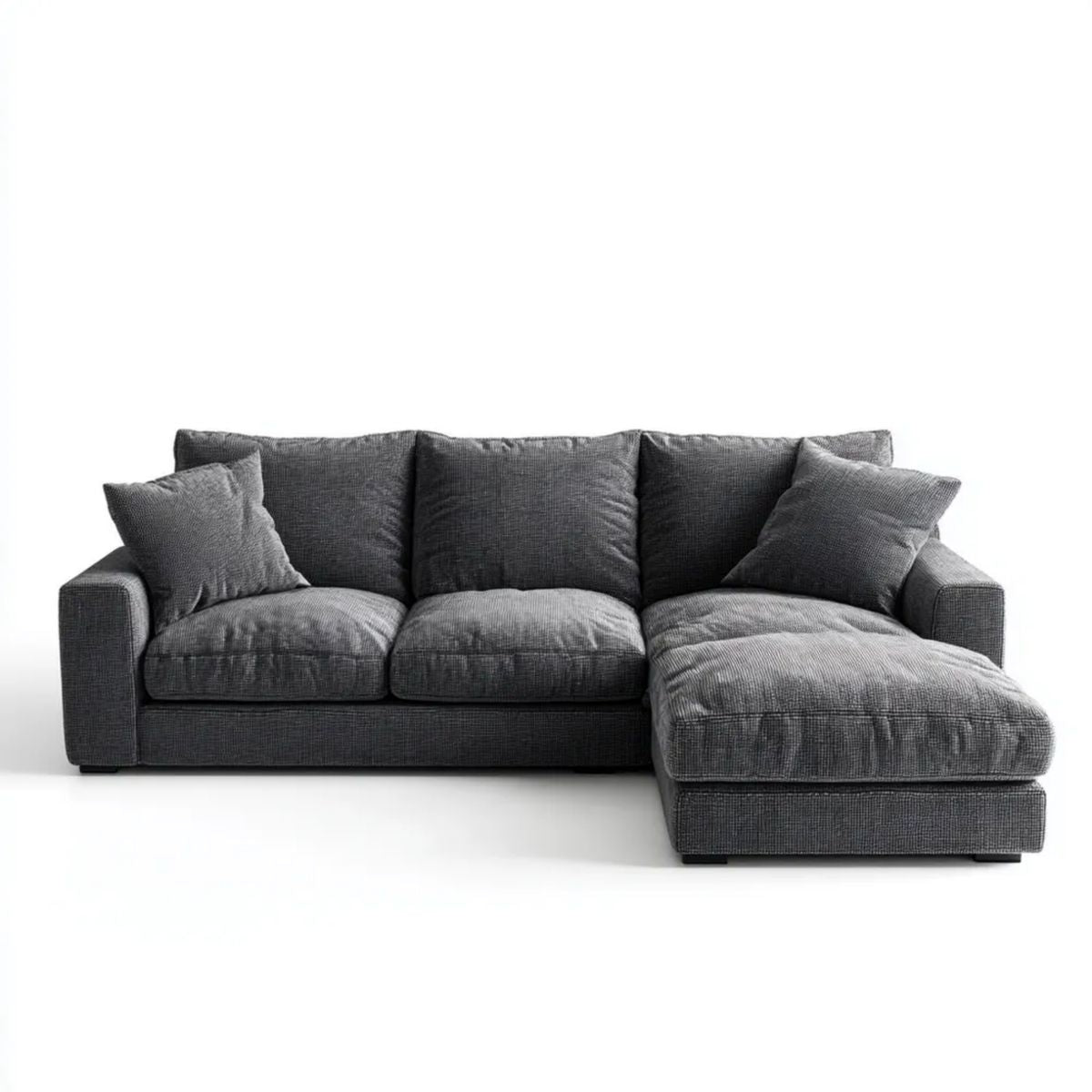 Ciemnoszara sofa narożna z szezlongiem prawostronnym, tkaninowa, 260 × 160 × 85 cm