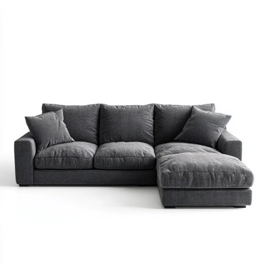 Ciemnoszara sofa narożna z szezlongiem prawostronnym, tkaninowa, 260 × 160 × 85 cm
