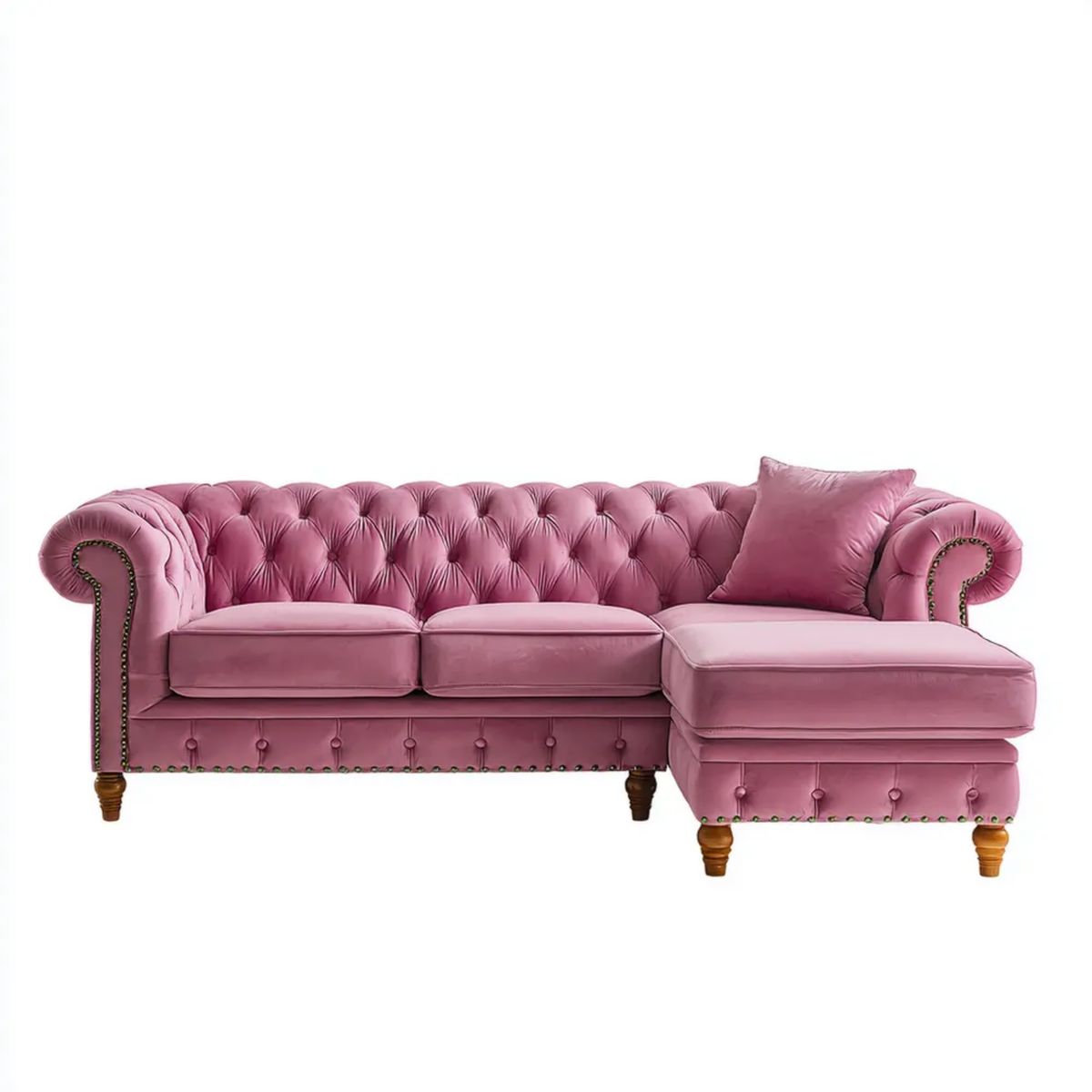 Prawostronna sofa narożna Chesterfield z aksamitu różowa 280 x 160 x 80 cm