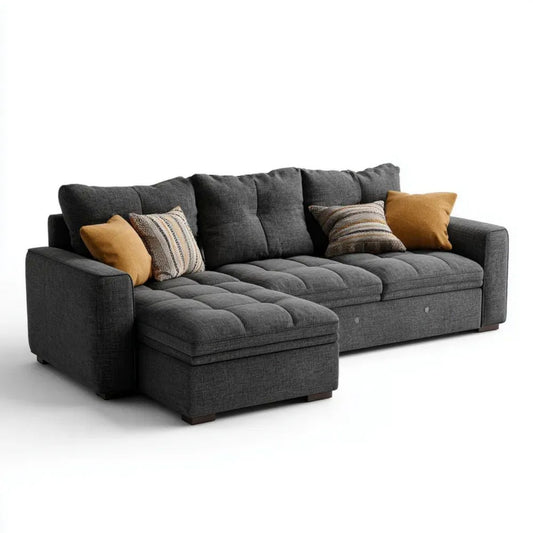 Sofa narożna z lewostronnym szezlongiem, tapicerka poliestrowa, ciemnoszara, 260 x 160 x 85 cm