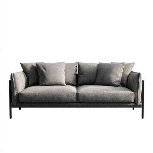 Trzyosobowa sofa szara z tapicerką poliestrową i stalową ramą, 200 × 85 × 78 cm
