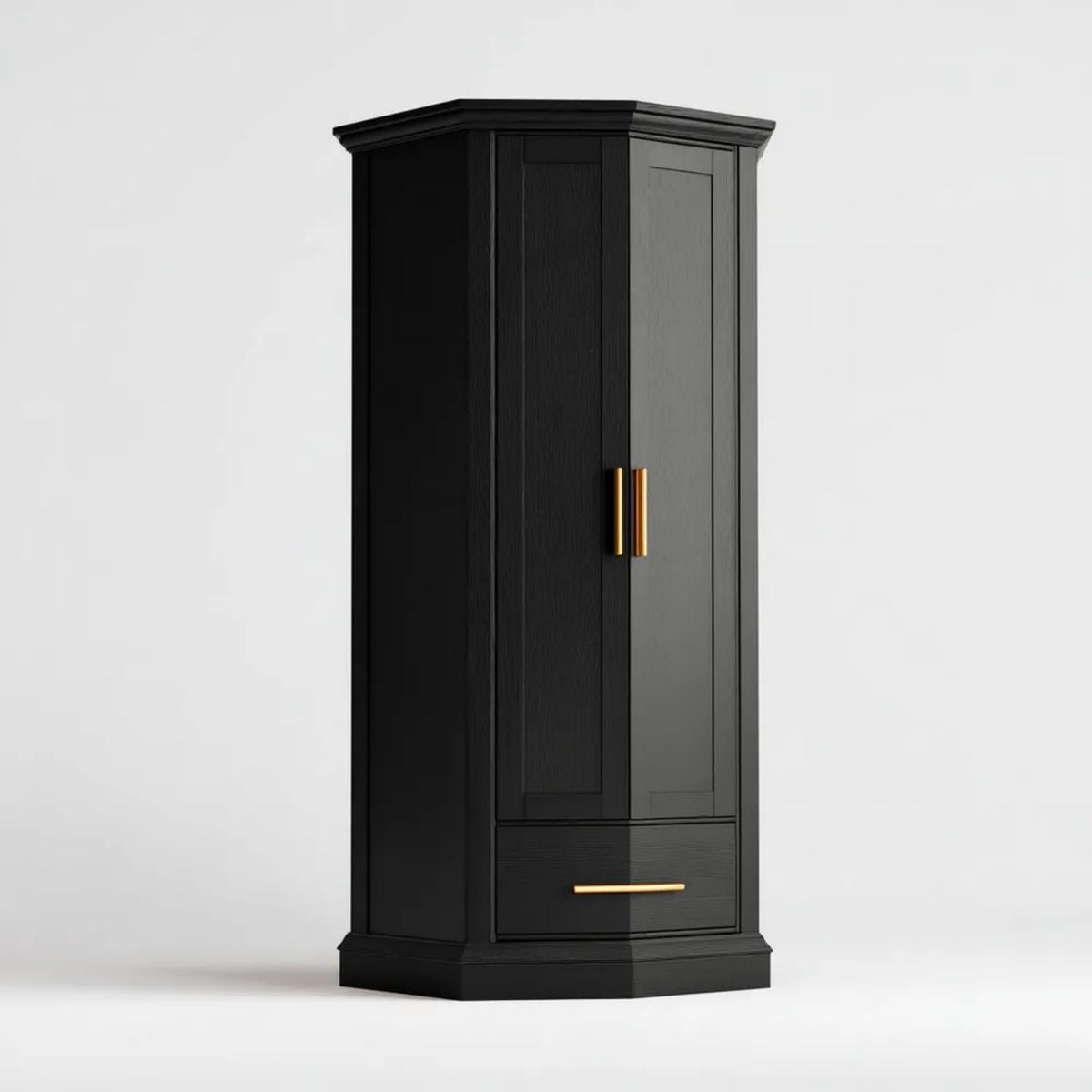 Czarna szafa dwudrzwiowa z płyty MDF 80 × 50 × 190 cm ze złotymi uchwytami