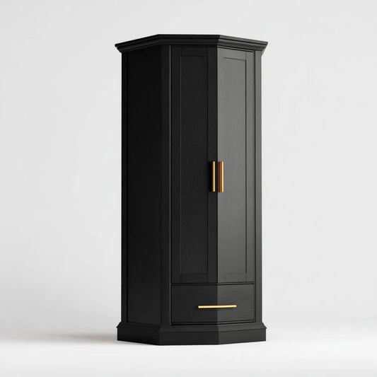 Czarna szafa dwudrzwiowa z płyty MDF 80 × 50 × 190 cm ze złotymi uchwytami
