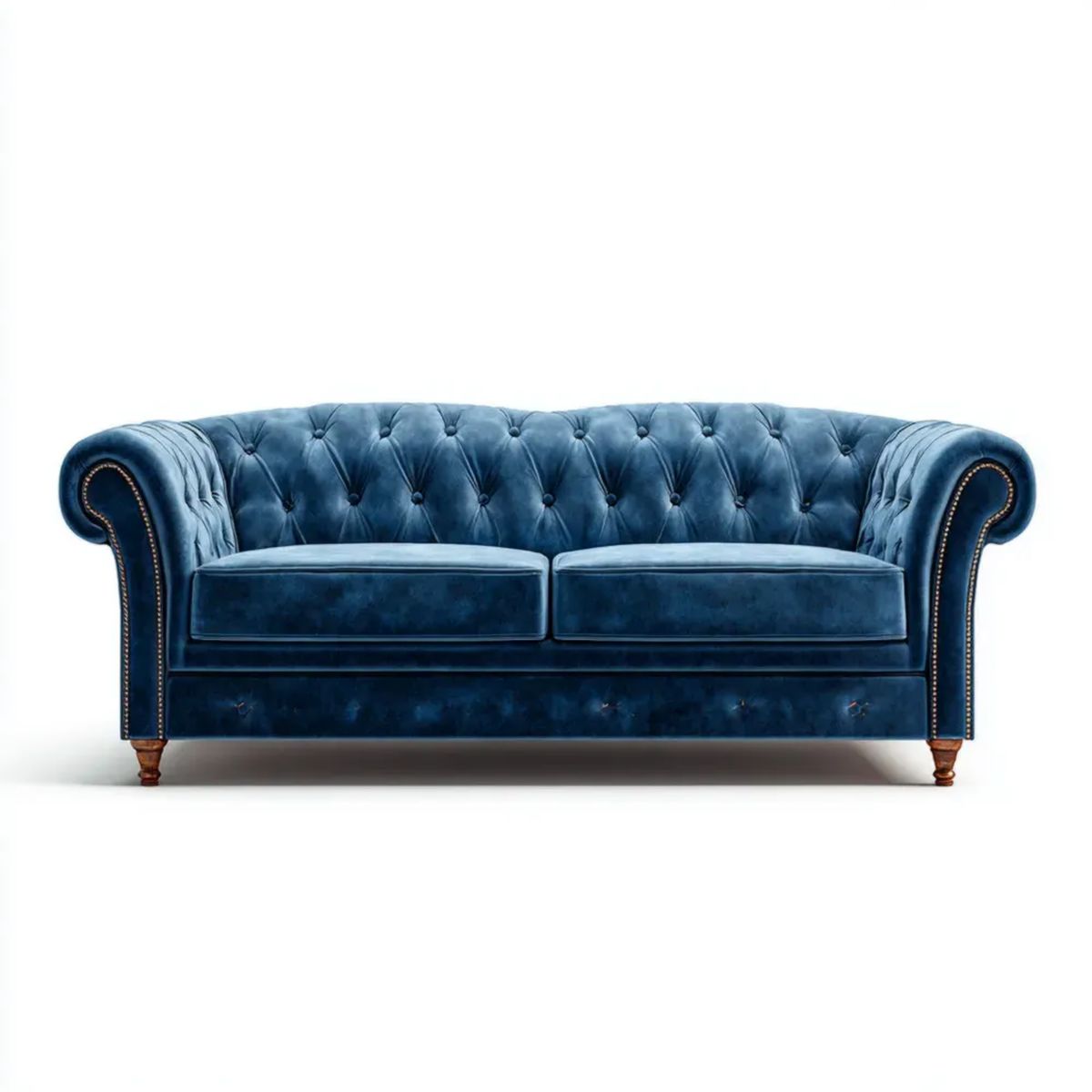 Dwuosobowa sofa Chesterfield z aksamitu poliestrowego, granatowa, 170 x 90 x 78 cm