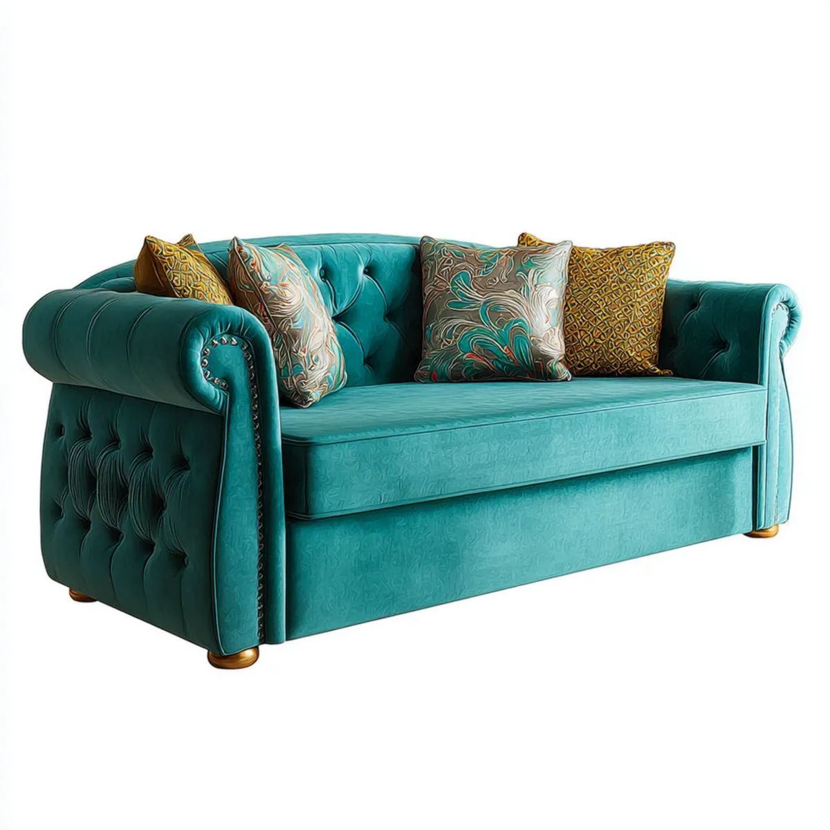 Dwuosobowa sofa turkusowa z aksamitu 190 x 90 x 86 cm