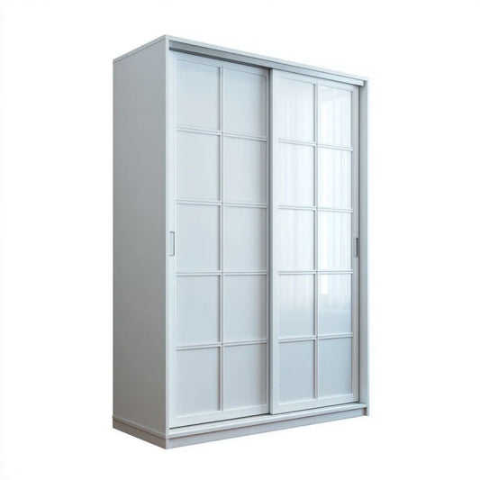 Biała szafa przesuwna z płyty wiórowej laminowanej ze szklanymi frontami 120 x 60 x 200 cm