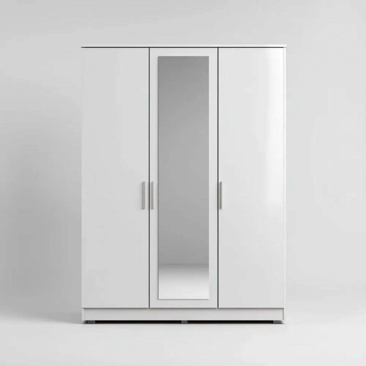 Biała trzydrzwiowa szafa z lustrem z płyty wiórowej laminowanej 120 × 52 × 180 cm