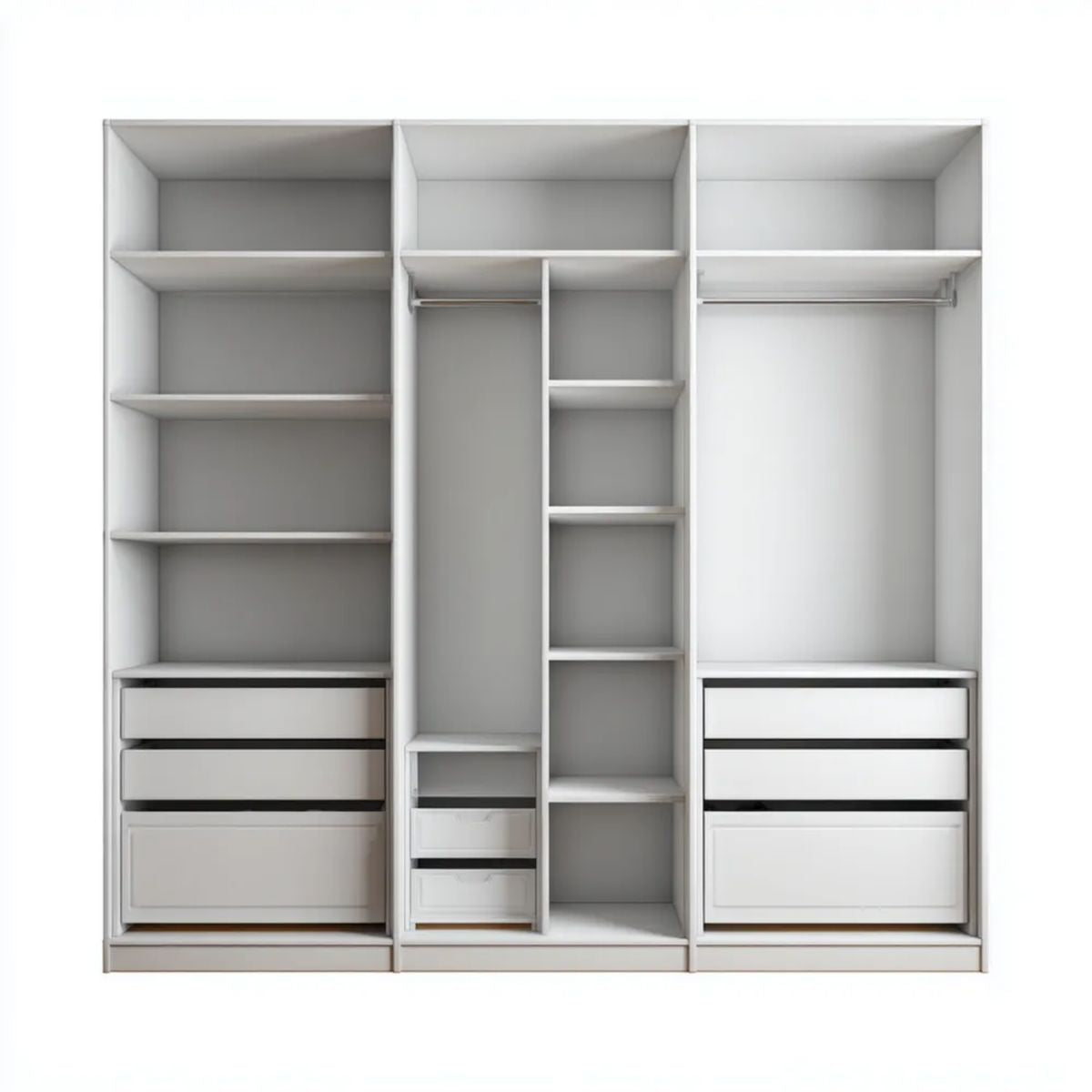 Biała otwarta szafa garderobiana z płyty wiórowej laminowanej 300 × 60 × 240 cm