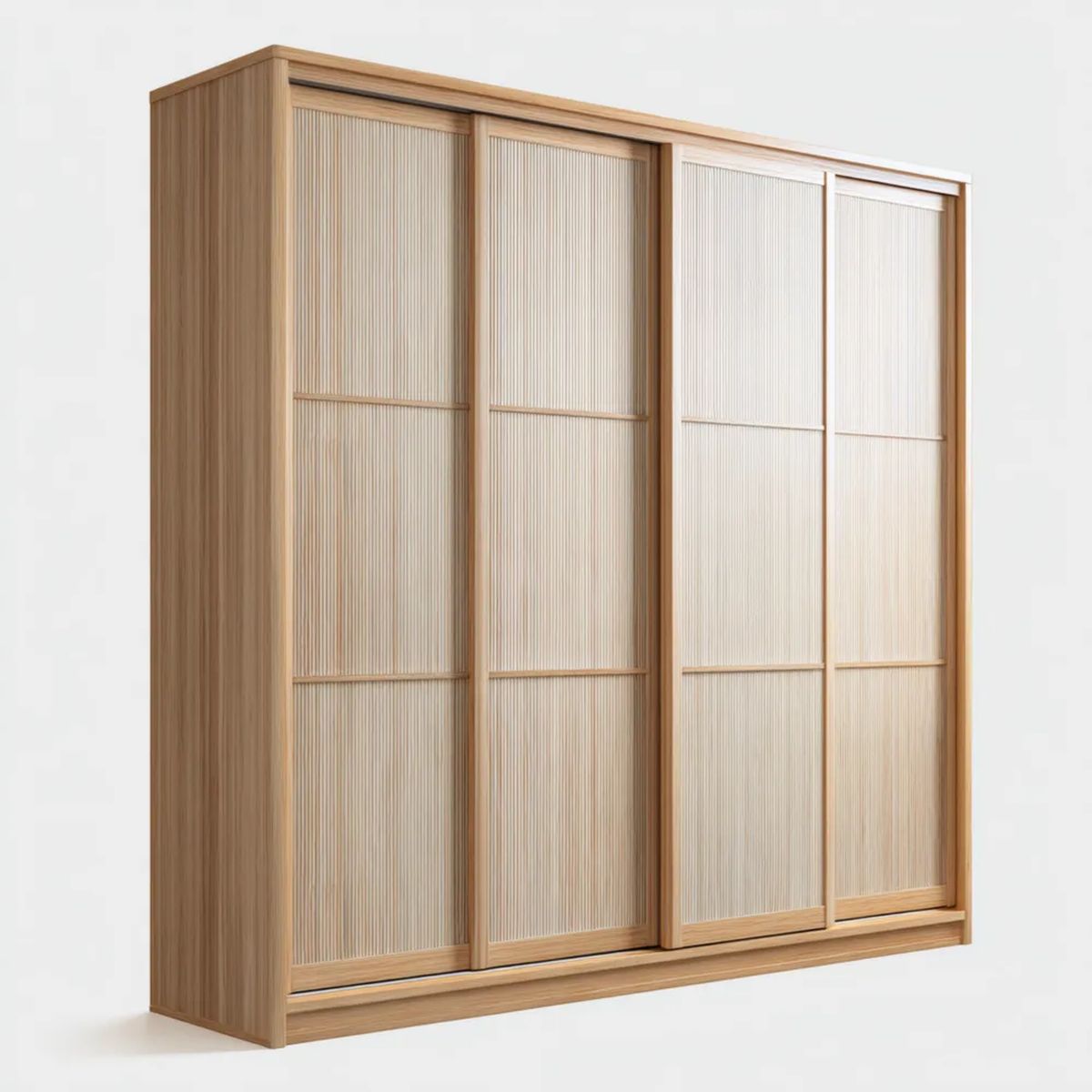 Szafa przesuwna 4-drzwiowa z MDF i szkła, jasny dąb/beż, 200 x 60 x 220 cm