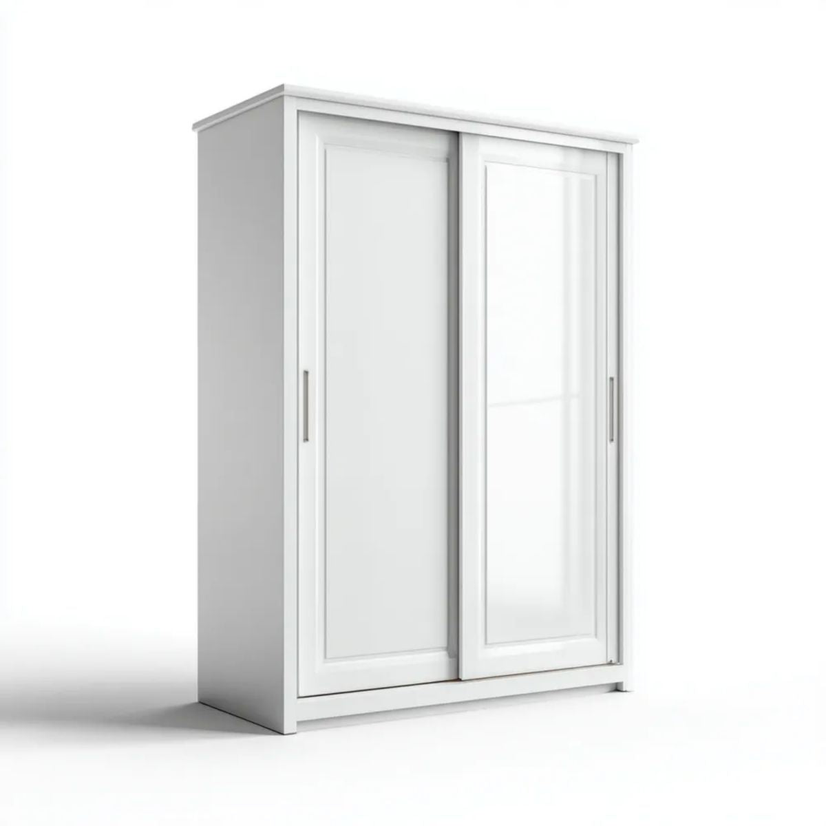 Biała szafa przesuwna z płyty wiórowej laminowanej i lustrem, 120 × 60 × 200 cm