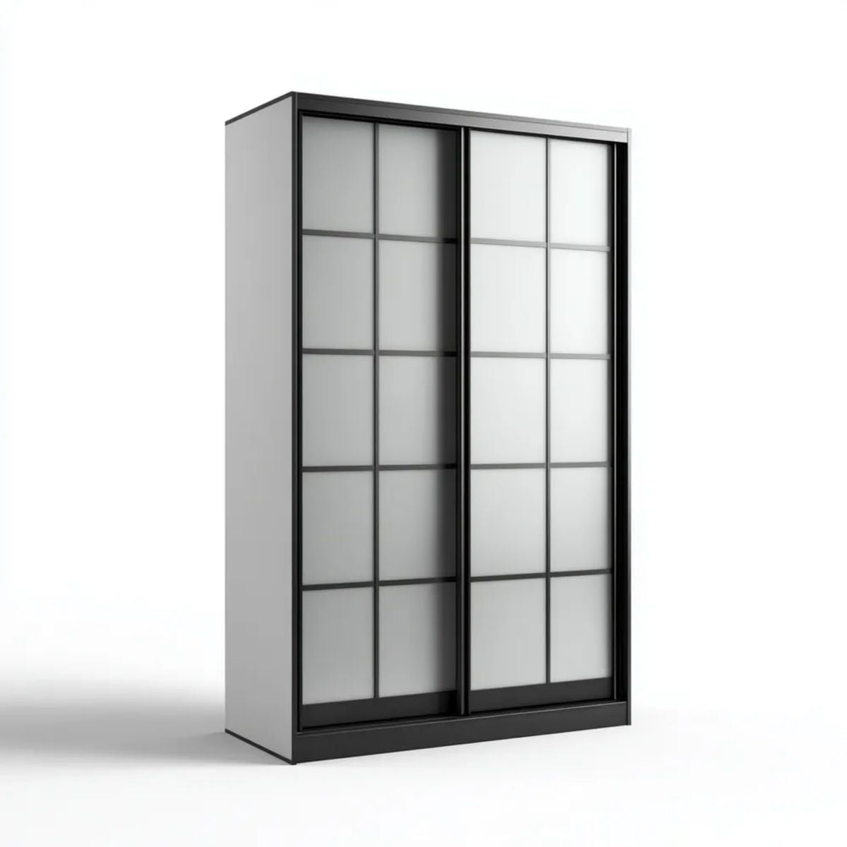 Szafa przesuwna szara z czarną ramą z płyty laminowanej i matowego szkła 150 × 60 × 200 cm