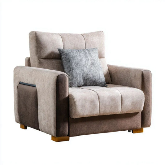 Rozkładany fotel wypoczynkowy z mikrofibry taupe z poduszką, 100 x 92 x 100 cm