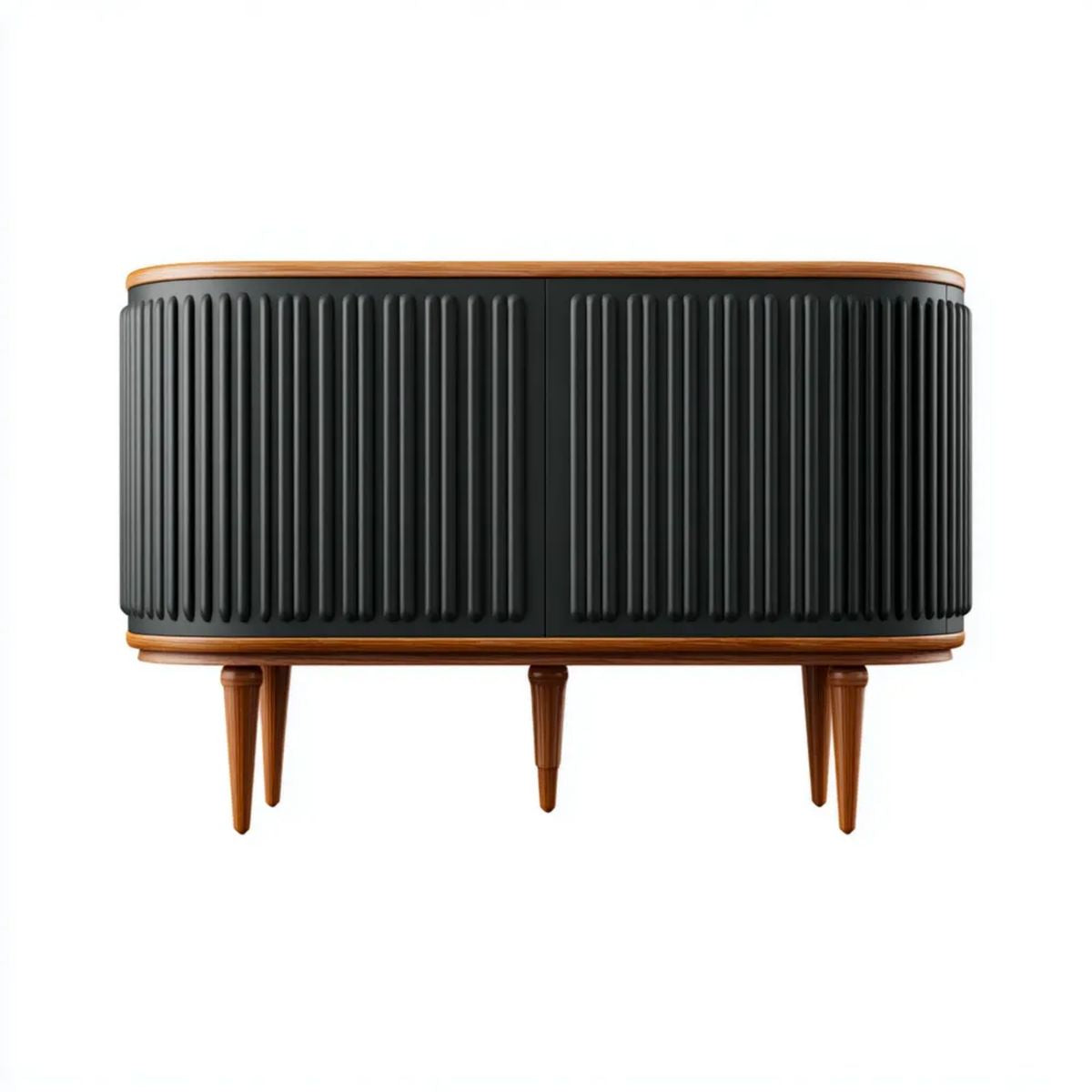 Owalna szafka RTV z MDF, czarno-orzechowa, 160 × 40 × 75 cm