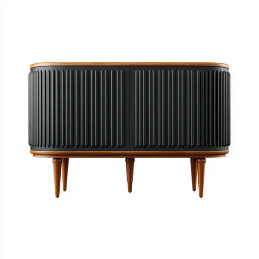 Owalna szafka RTV z MDF, czarno-orzechowa, 160 × 40 × 75 cm