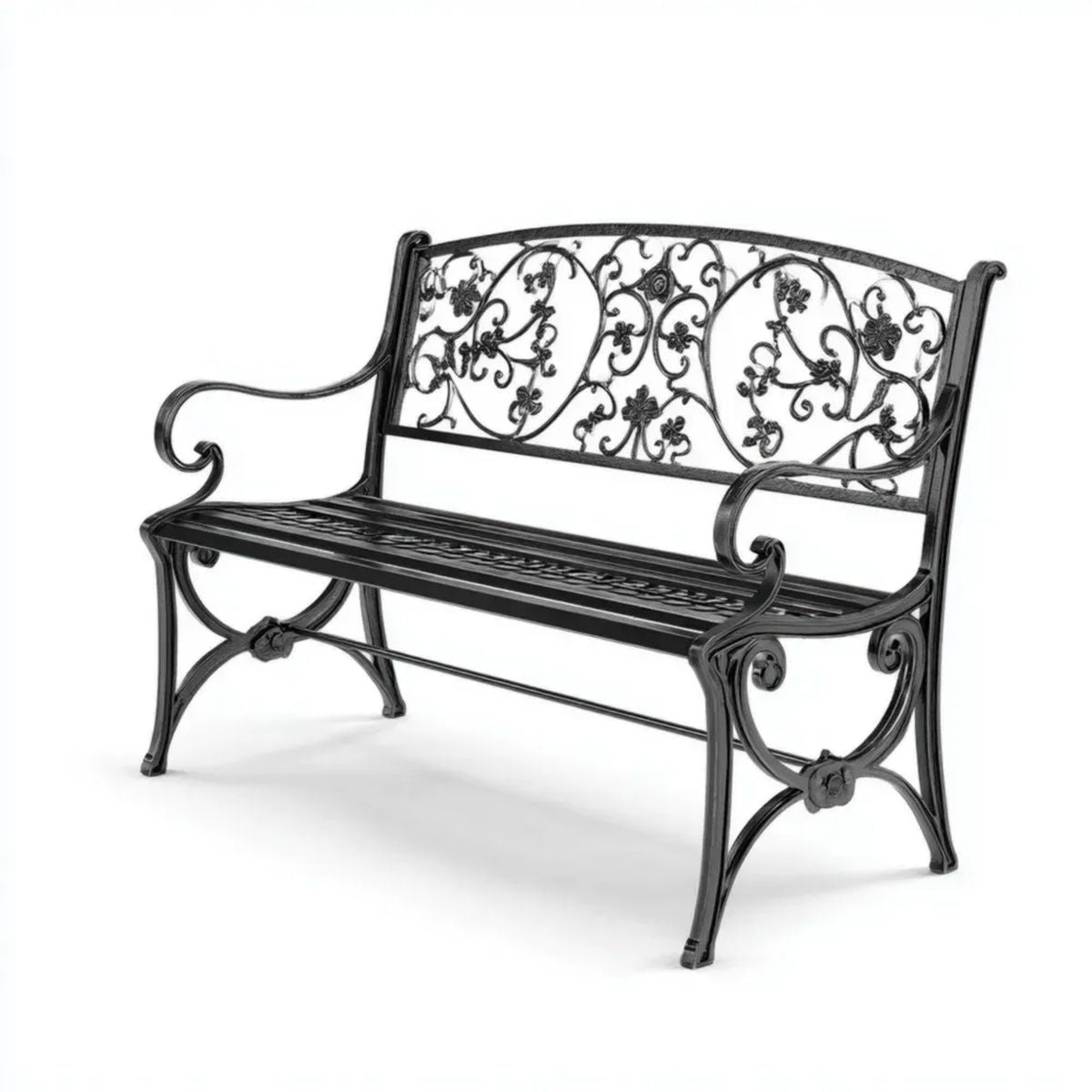 Dwuosobowa ławka ogrodowa z żeliwa czarna 127 × 60 × 85 cm