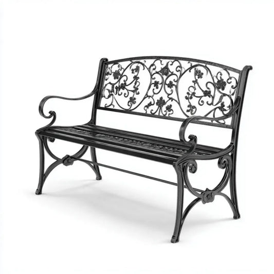 Dwuosobowa ławka ogrodowa z żeliwa czarna 127 × 60 × 85 cm