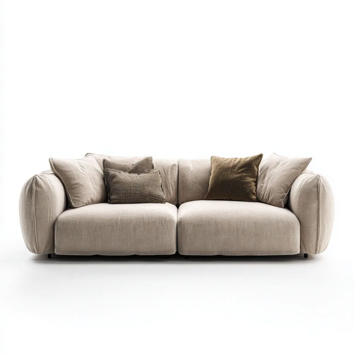 Beżowa sofa dwuosobowa z tapicerką poliestrową, 220 × 100 × 78 cm