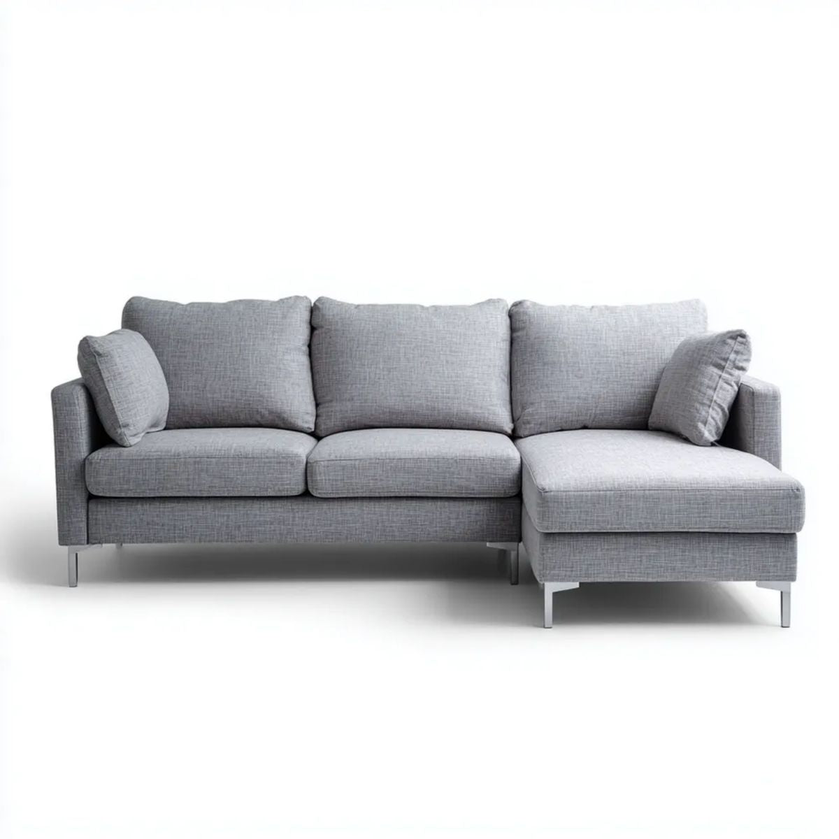 Szara sofa narożna z prawostronnym szezlongiem, tkanina, 250 × 160 × 85 cm